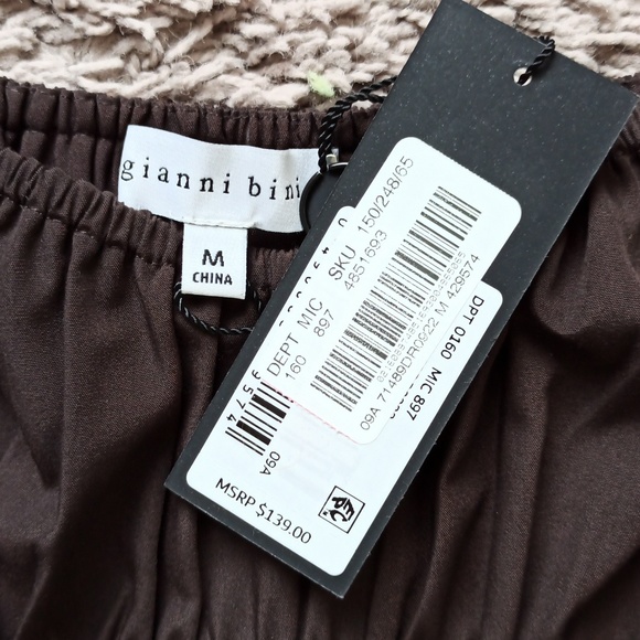 NWT Gianni Bini Brown Boho Long Sleeve Peasant Mini Dress - Picture 5 of 8